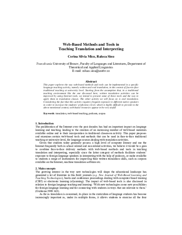 (PDF) Web-Based Methods and Tools in Teaching Translation and Interpreting