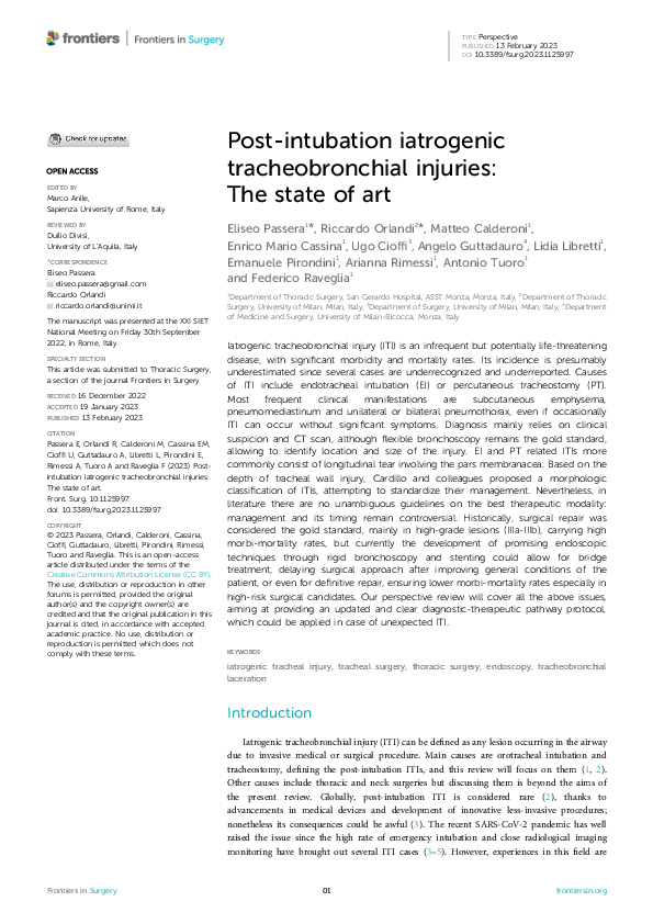 (PDF) Post-intubation iatrogenic tracheobronchial injuries: The state ...