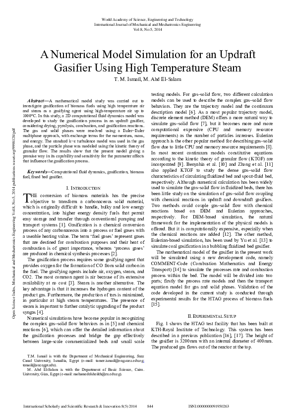 (PDF) A Numerical Model Simulation for an Updraft Gasifier Using High ...