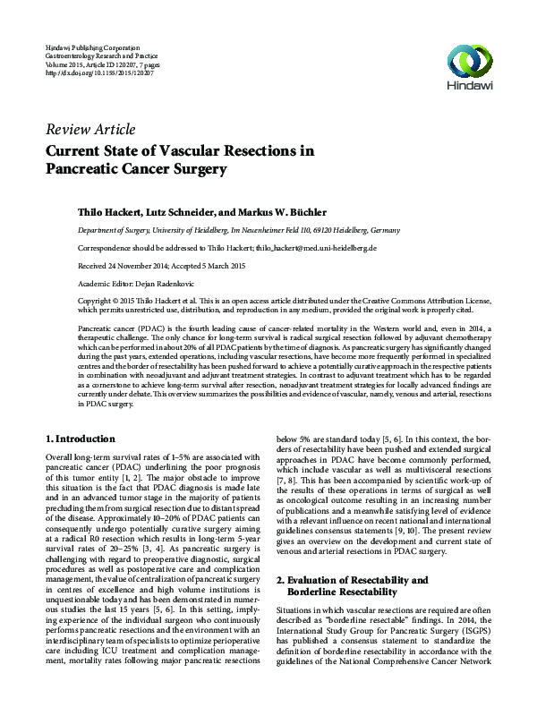 (PDF) Current State of Vascular Resections in Pancreatic Cancer Surgery