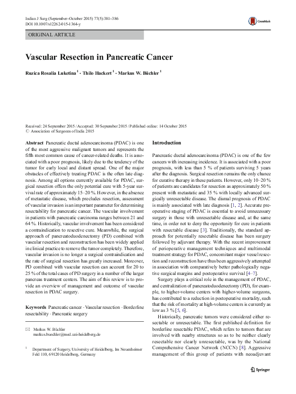 (PDF) Vascular Resection in Pancreatic Cancer