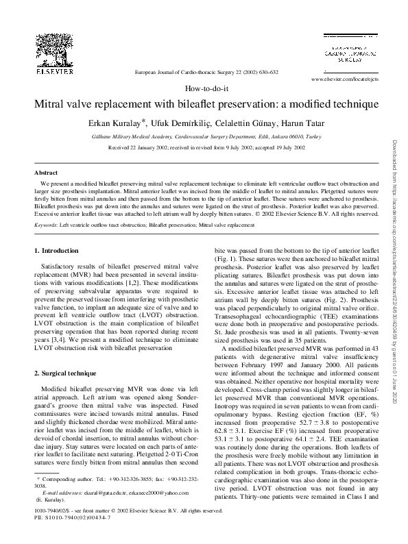 (PDF) Mitral valve replacement with bileaflet preservation: a modified ...