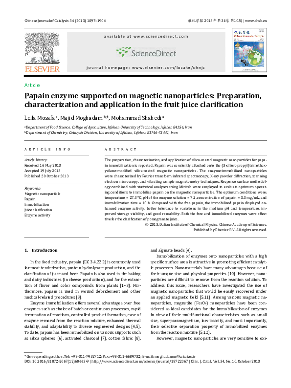 (PDF) Papain enzyme supported on nanoparticles Preparation