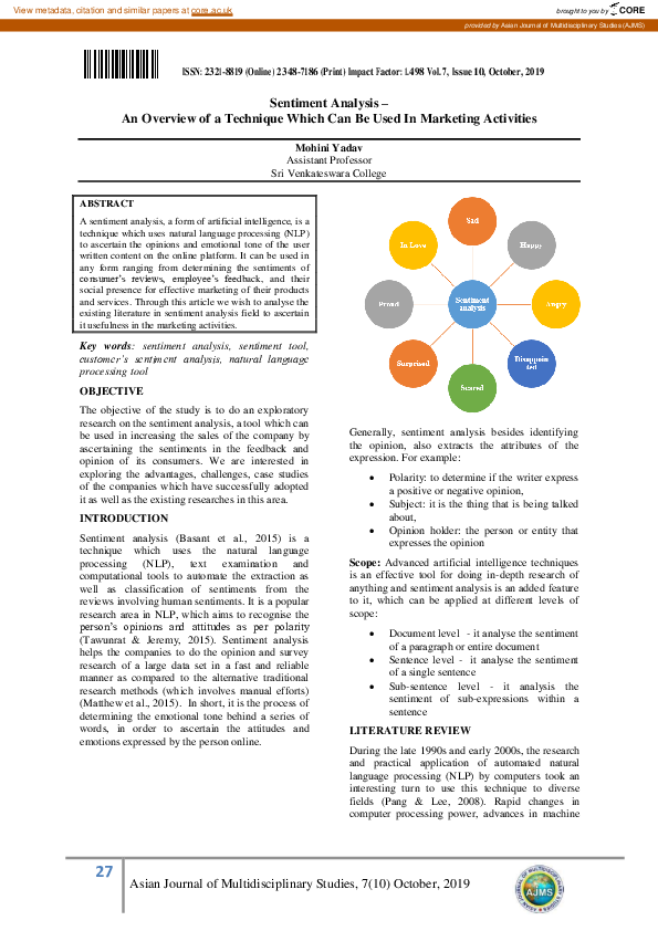 (PDF) Sentiment analysis – an overview of a technique which can be used ...