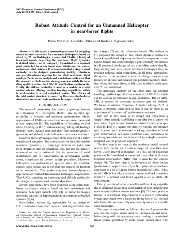 (PDF) Robust attitude control for an unmanned helicopter in near-hover ...