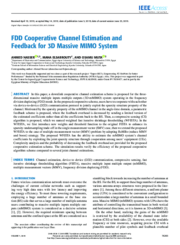 (PDF) FDD Cooperative Channel Estimation and Feedback for 3D Massive ...