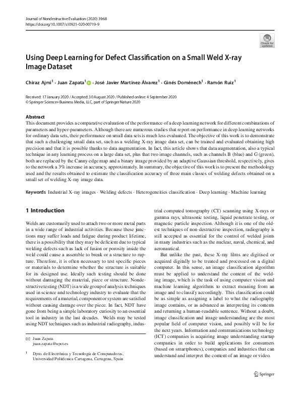 (PDF) Using Deep Learning for Defect Classification on a Small Weld X ...