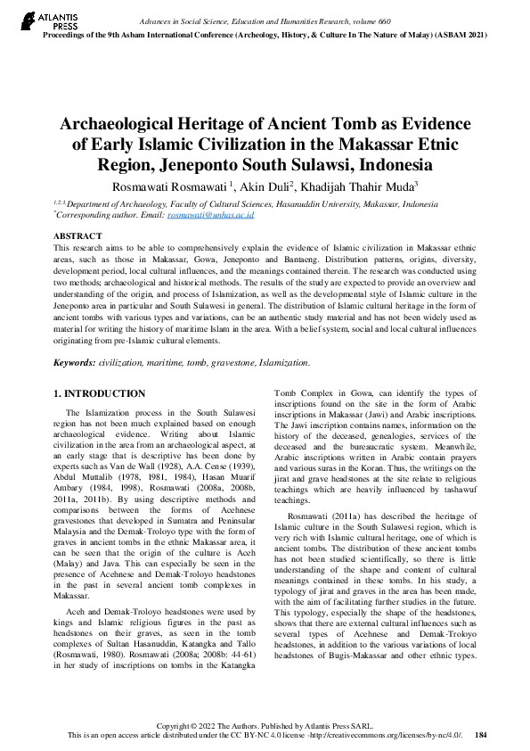(PDF) Archaeological Heritage of Ancient Tomb as Evidence of Early ...