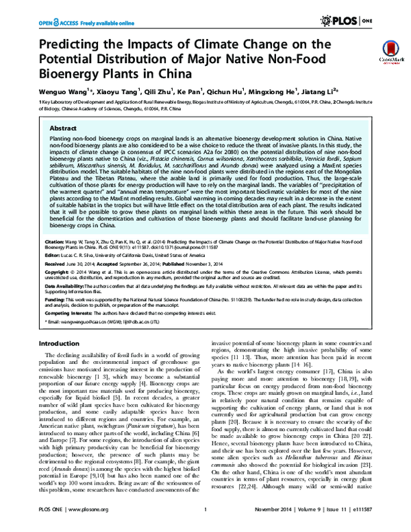 (PDF) Predicting the Impacts of Climate Change on the Potential ...