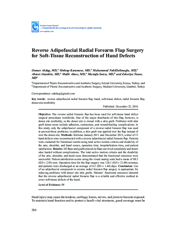 (PDF) Reverse Adipofascial Radial Forearm Flap Surgery for Soft-Tissue ...