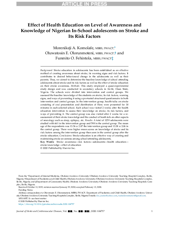(PDF) Effect of Health Education on Level of Awareness and Knowledge of ...
