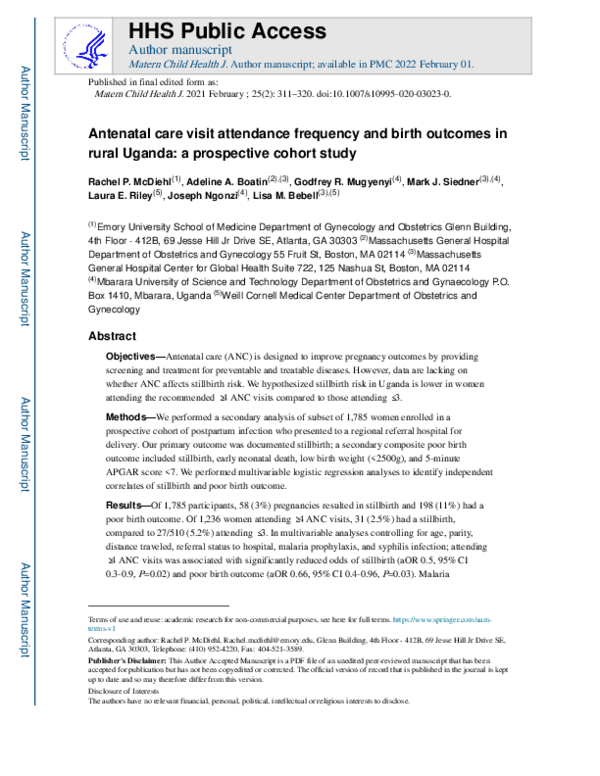 (PDF) Antenatal Care Visit Attendance Frequency and Birth Outcomes in ...