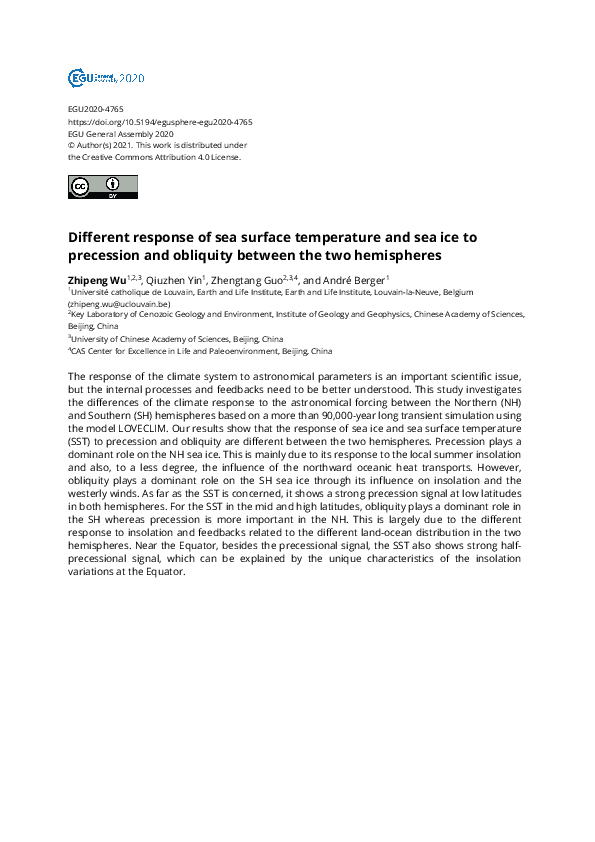 (PDF) Different response of sea surface temperature and sea ice to ...
