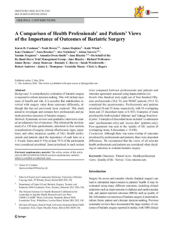(PDF) A Comparison of Health Professionals' and Patients' Views of the ...