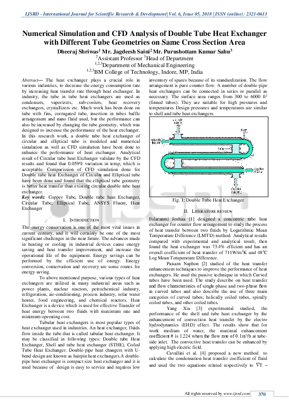 (PDF) Numerical Simulation and CFD Analysis of Double Tube Heat ...