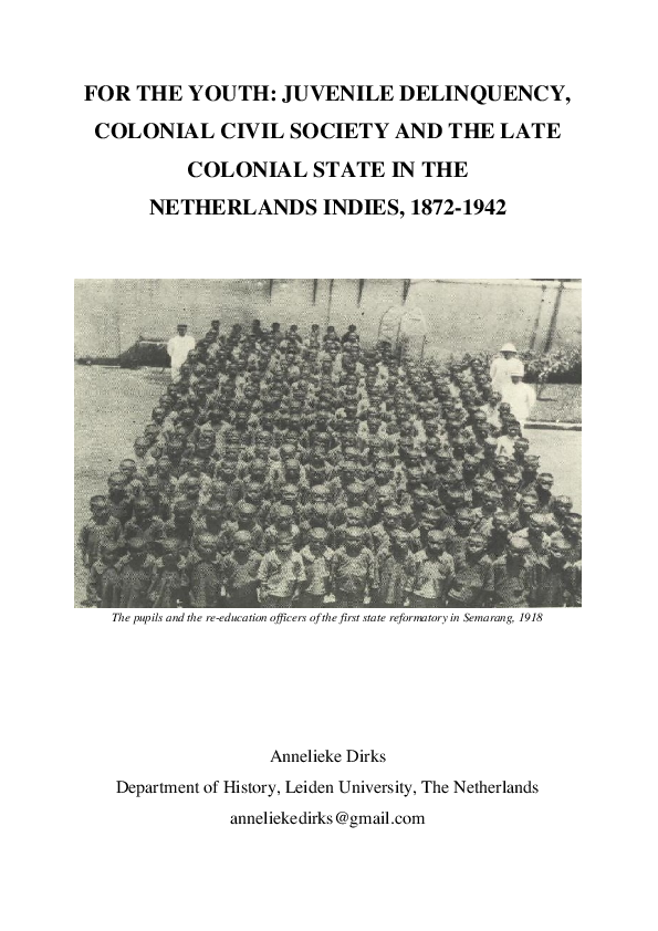 PDF) For the youth : juvenile delinquency, colonial civil society 