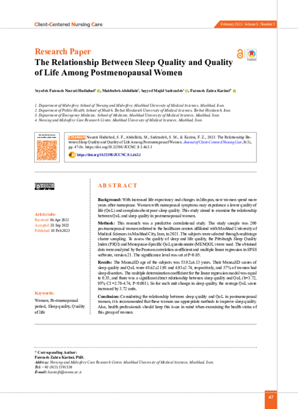 (PDF) The Relationship Between Sleep Quality and Quality of Life Among ...