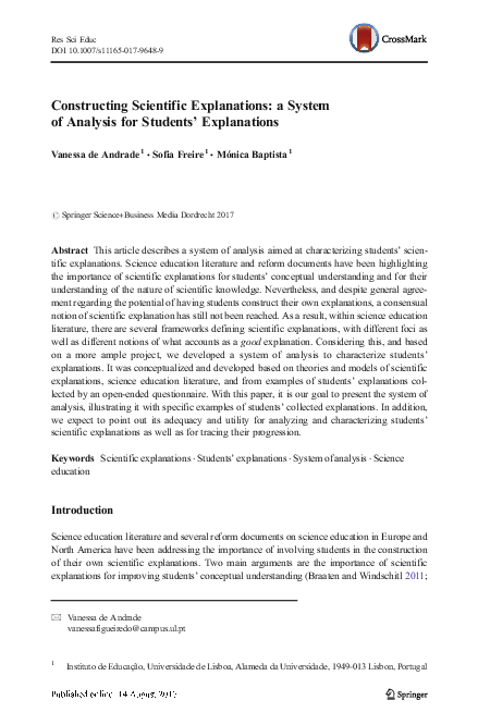 (PDF) Constructing Scientific Explanations: a System of Analysis for ...