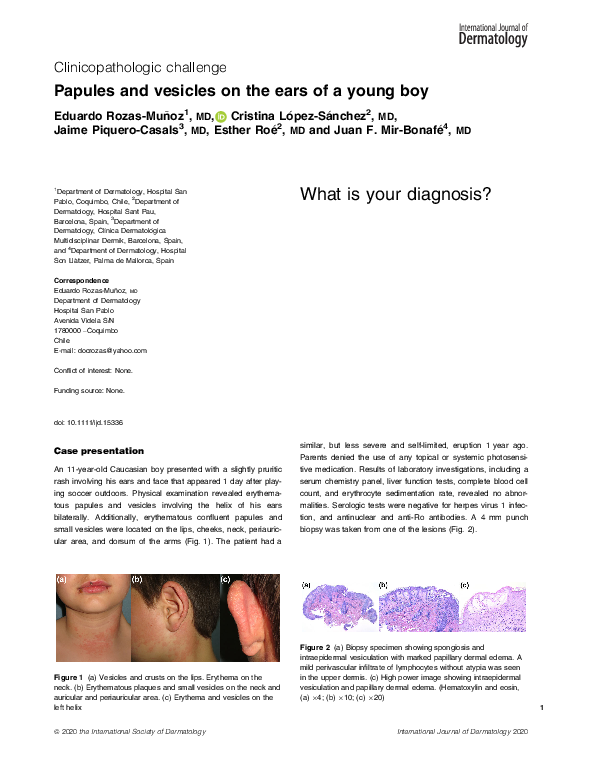(PDF) Papules and vesicles on the ears of a young boy