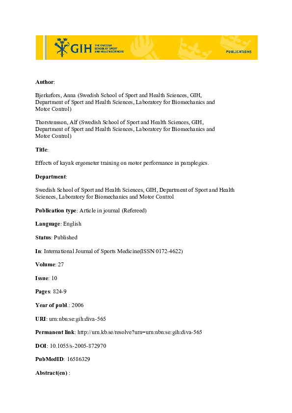 (PDF) Effects of Kayak Ergometer Training on Motor Performance in ...
