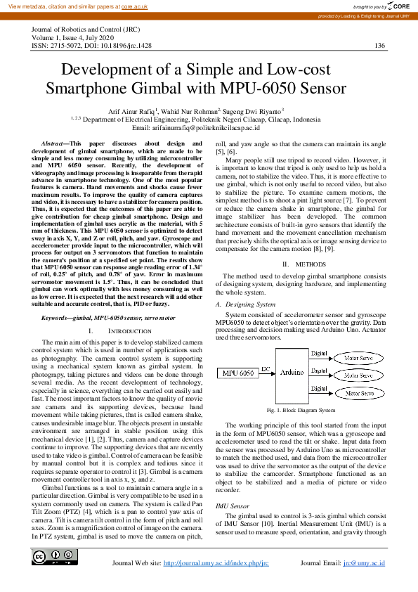(PDF) Development of a Simple and Low-cost Smartphone Gimbal with MPU ...