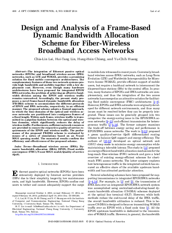 (PDF) Design and Analysis of a Frame-Based Dynamic Bandwidth Allocation ...