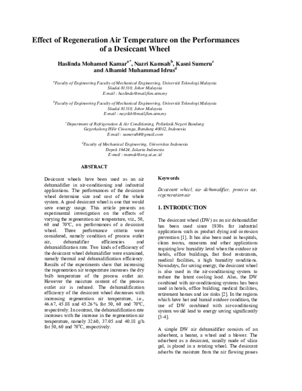 (PDF) Effect of regeneration air temperature on the performances of a ...