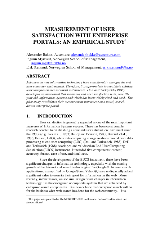 (PDF) Measurement of User Satisfaction with Enterprise Portals : An ...