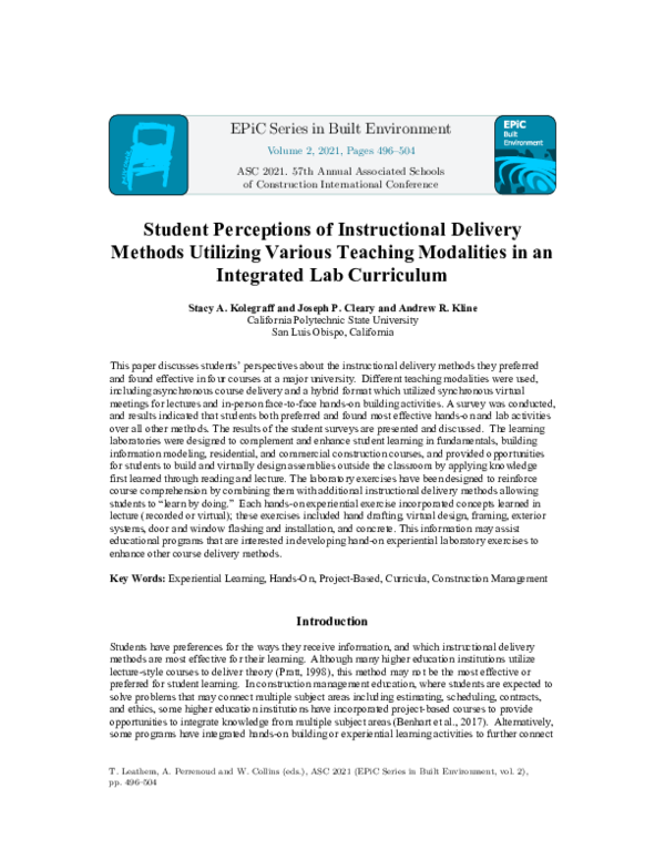 (PDF) Student Perceptions of Instructional Delivery Methods Utilizing ...