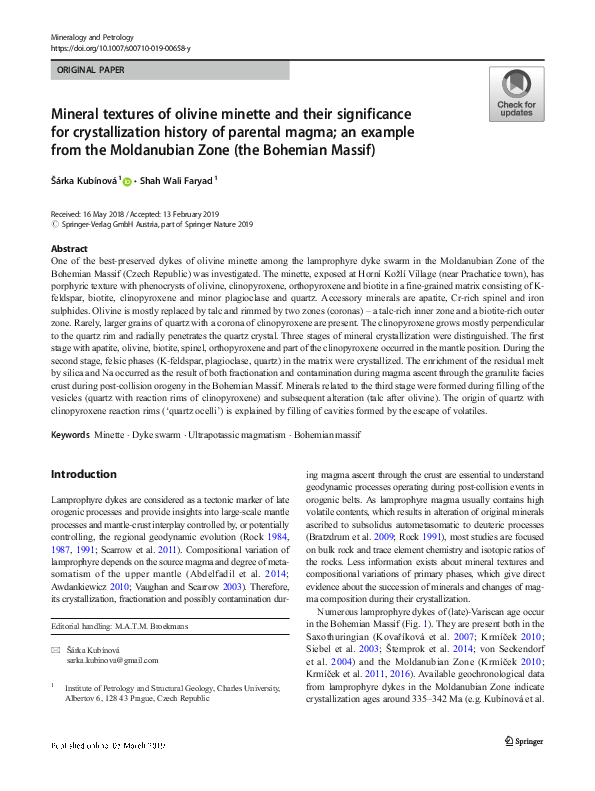 (PDF) Mineral textures of olivine minette and their significance for ...