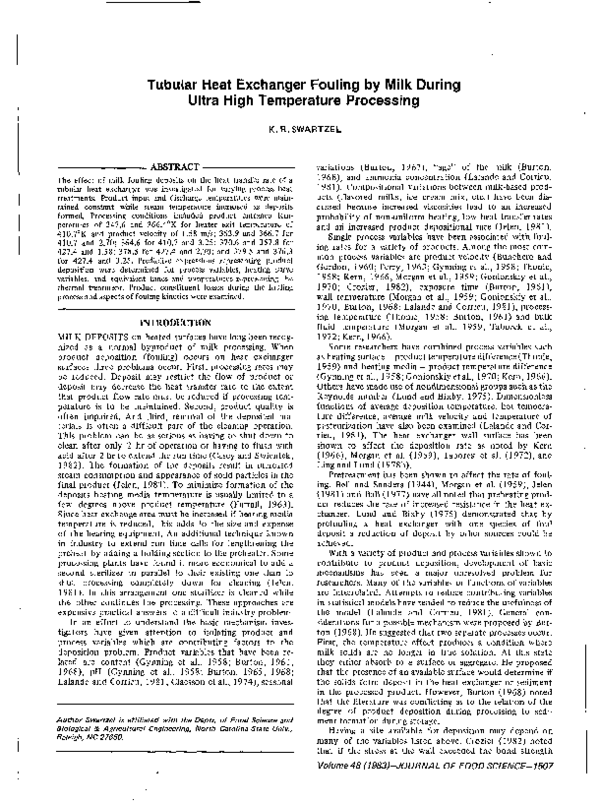 (PDF) Tubular Heat Exchanger Fouling by Milk During Ultra High ...