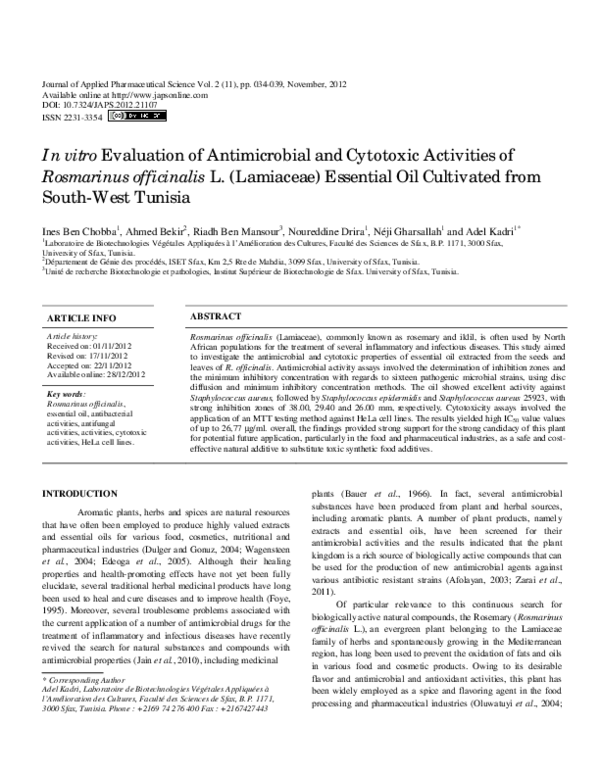 (PDF) In vitro Evaluation of Antimicrobial and Cytotoxic Activities of ...