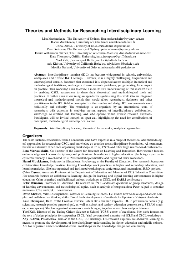 (PDF) Theories and Methods for Researching Interdisciplinary Learning