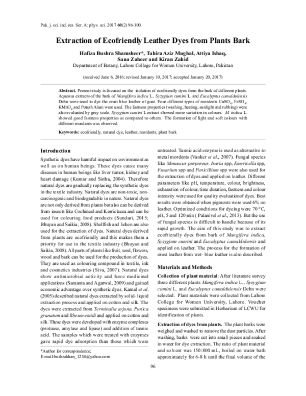 (PDF) Extraction of Ecofriendly Leather Dyes from Plants Bark