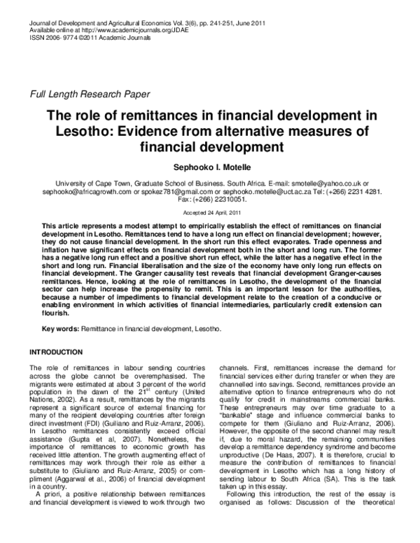 (PDF) The role of remittances in financial development in Lesotho ...