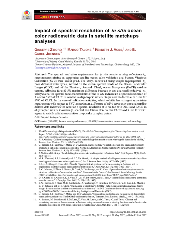 (PDF) Impact of spectral resolution of in situ ocean color radiometric ...