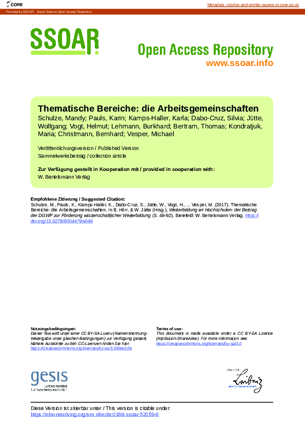 (PDF) Thematische Bereiche: die Arbeitsgemeinschaften