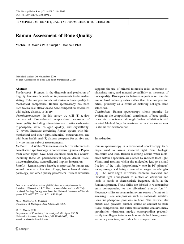 (PDF) Raman Assessment of Bone Quality