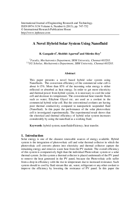(PDF) A Novel Hybrid Solar System Using Nanofluid