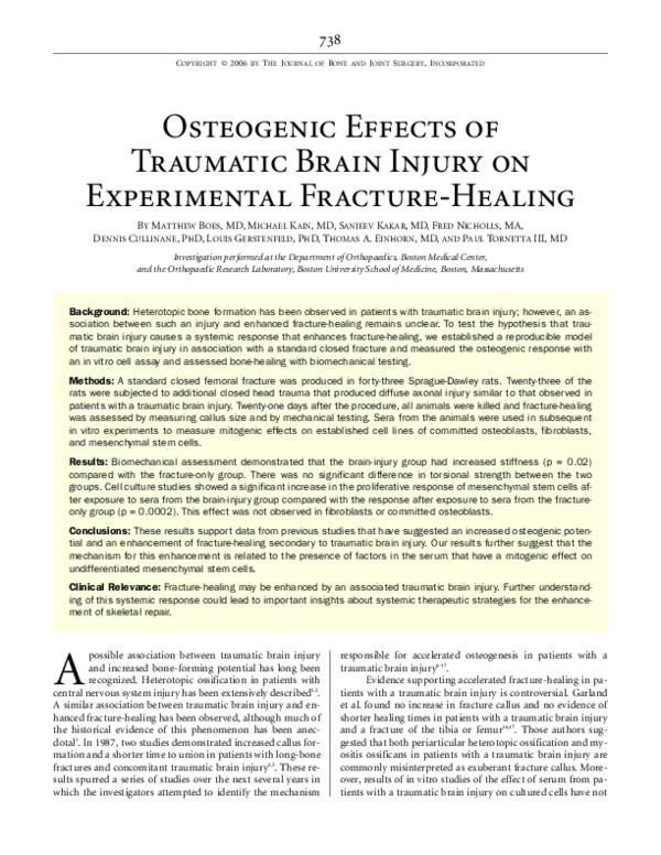 (PDF) Osteogenic Effects of Traumatic Brain Injury on Experimental ...