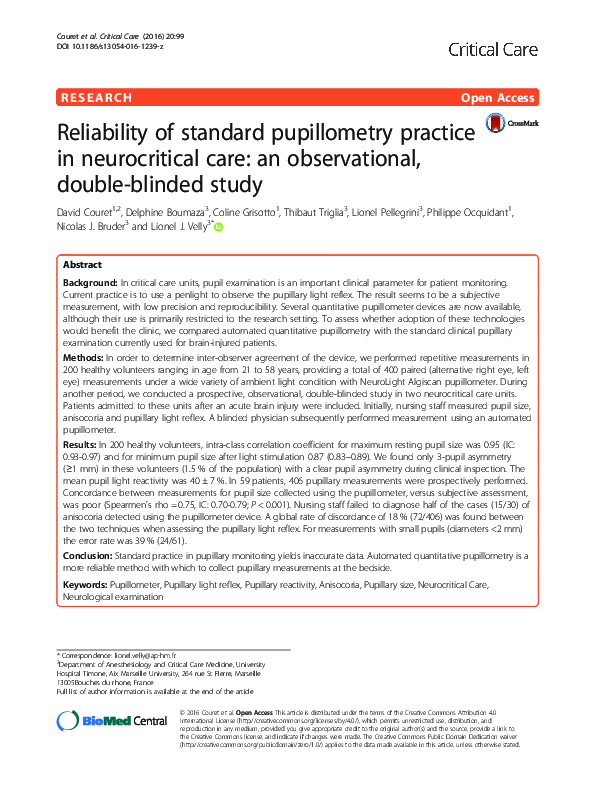 (PDF) Reliability of standard pupillometry practice in neurocritical ...
