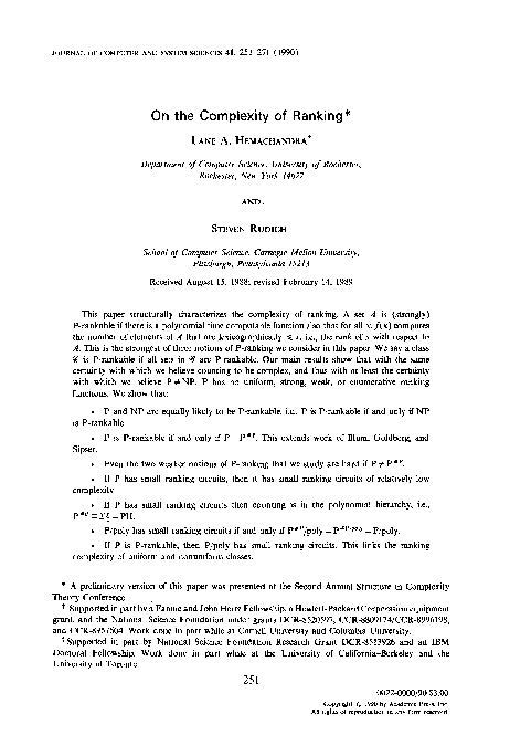 (PDF) On the complexity of ranking
