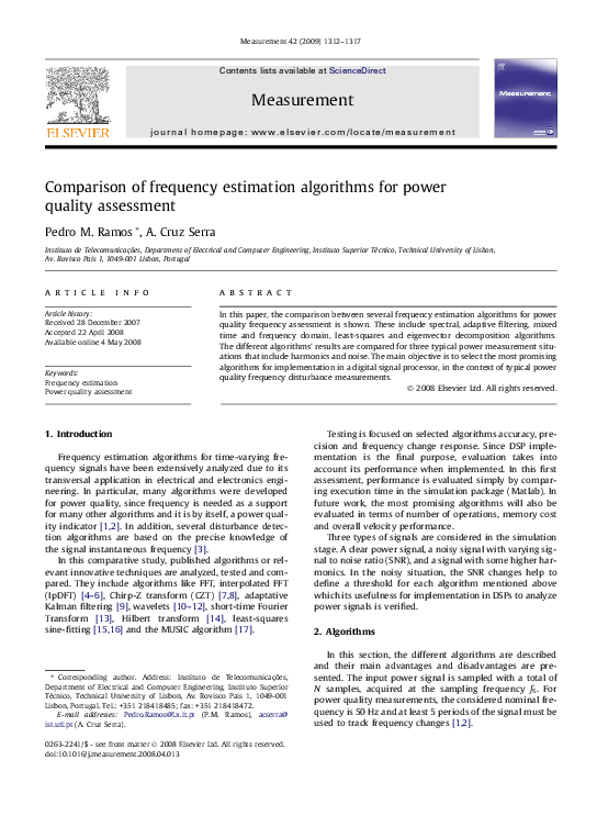 (PDF) Comparison of frequency estimation algorithms for power quality ...