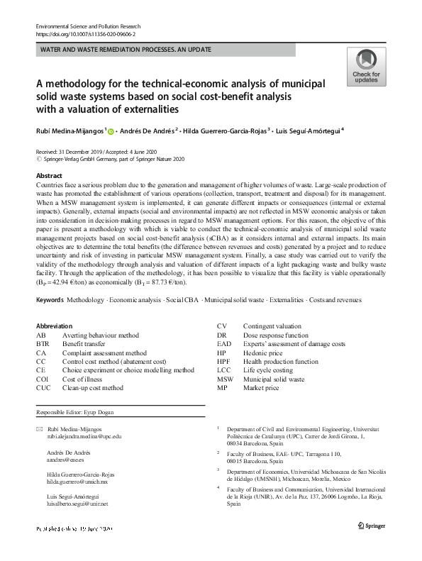 (PDF) A methodology for the technical-economic analysis of municipal ...