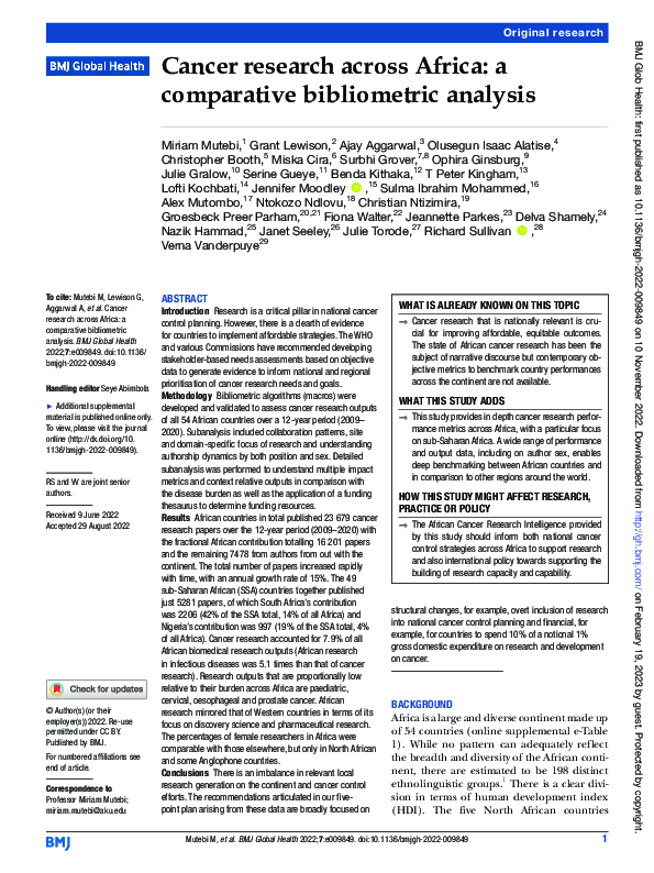 (PDF) Cancer research across Africa: a comparative bibliometric analysis