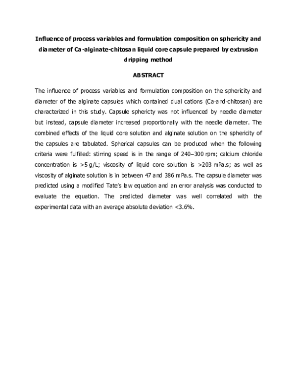 (PDF) Influence of process variables and formulation composition on ...