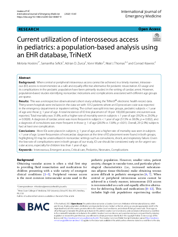 (PDF) Current utilization of interosseous access in pediatrics: a ...