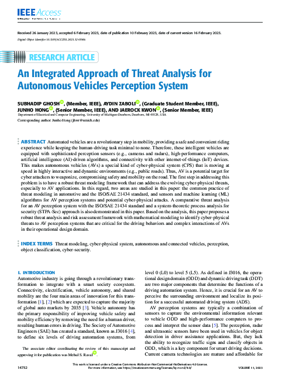 (PDF) An Integrated Approach of Threat Analysis for Autonomous Vehicles ...