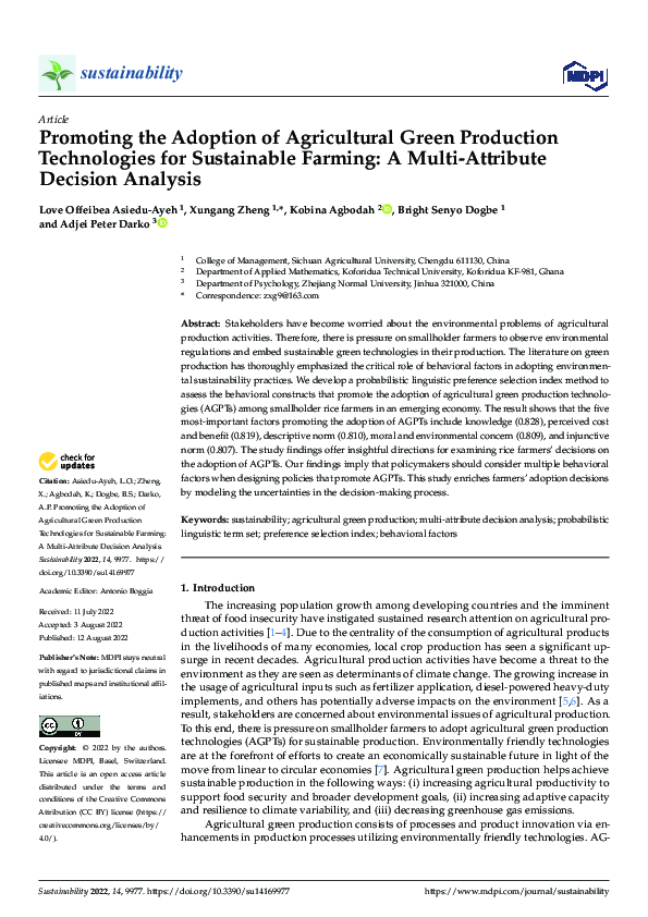(PDF) Promoting the Adoption of Agricultural Green Production ...