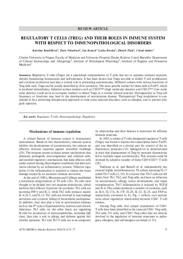 (PDF) Regulatory T cells (Treg) and Their Roles in Immune System with ...
